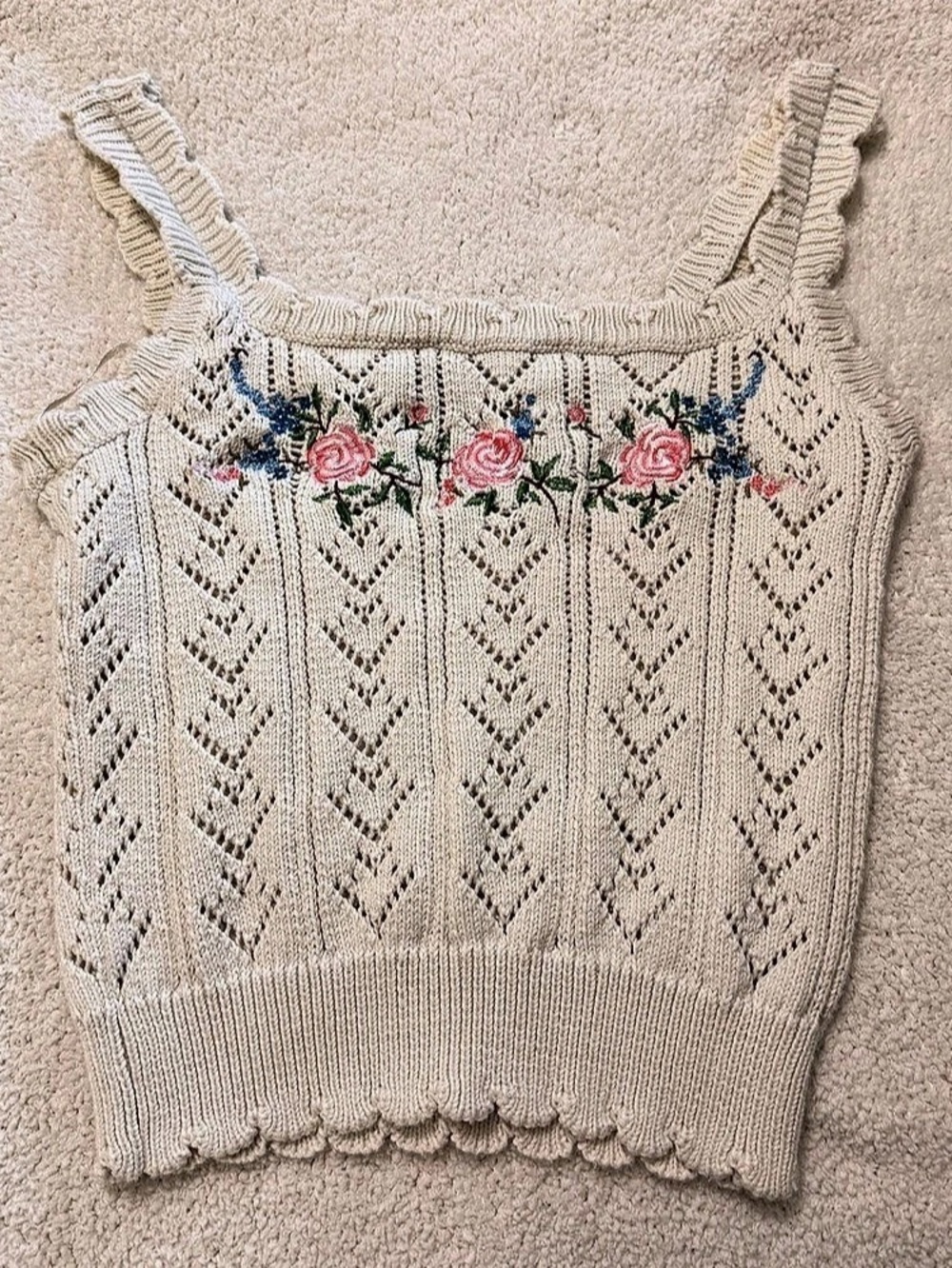 Primark Embroidered Knit Tank Top Cream